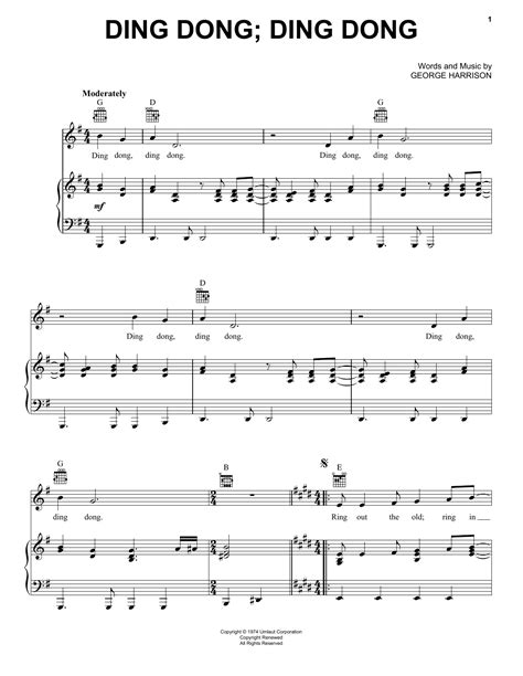 Ding Dong; Ding Dong sheet music by George Harrison (Piano, Vocal & Guitar (Right-Hand Melody ...