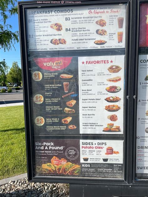 Menu at Taco John's fast food, Twin Falls, Washington St N