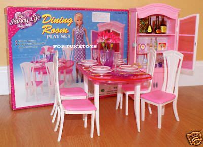 GLORIA FURNITURE SIZE DOLLHOUSE Meal Time 4 Chairs Round Dining Table Play Set • $16.95 | Barbie ...