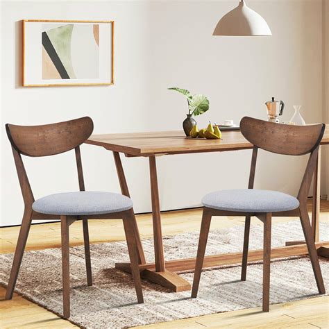 Mid Century Modern Wood Dining Chair, Upholstered With Curved Back, Set ...