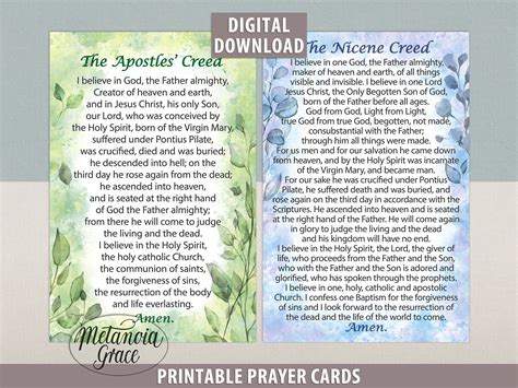 Nicene Creed, Apostles Creed, Printable Creed Prayer Cards, I Believe ...