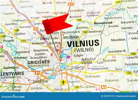 Map of the Selected City Vilnius, Lithuania Stock Photo - Image of push, lithuania: 37679772