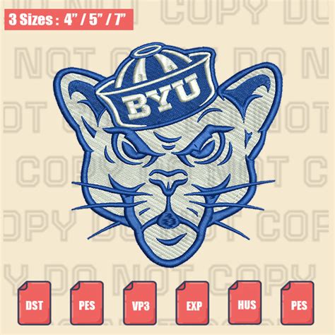 BYU Cougars Mascot Embroidery File, NCAA Embroidery Designs, - Inspire ...