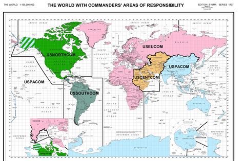 U.S. map of the world with military commanders' areas of responsibility, based on the Unified ...