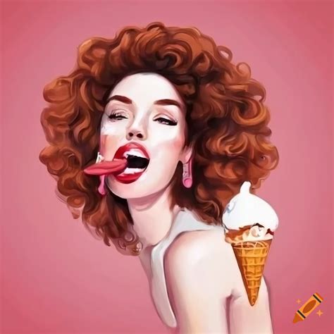 Stylish artwork of a woman enjoying ice cream on Craiyon