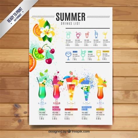 Premium Vector | Summer drinks list | Menu design template, Menu ...