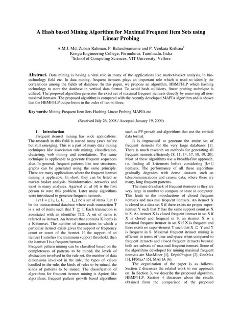 (PDF) A Hash based Mining Algorithm for Maximal Frequent Item Sets using Linear Probing