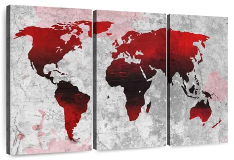 Crimson World Map Wall Art | Digital Art