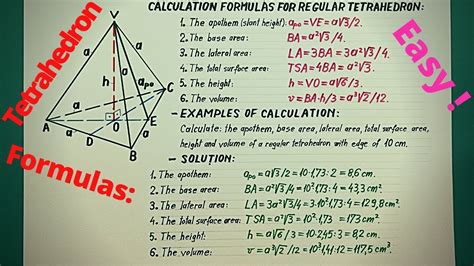 Regular Tetrahedron - Calculation Formulas & Examples (3D) - Easy - YouTube