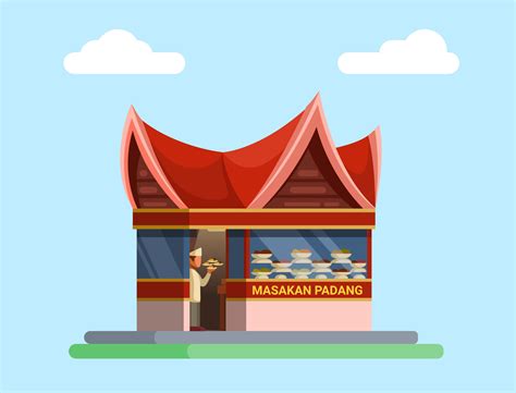 Rumah Makan Padang aka traditional restaurant from Padang, Indonesia building illustration ...