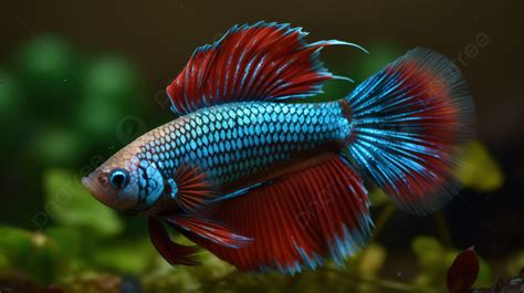 Red And Blue Betta Fish On Green Leaves Background, Picture Of Female Betta Fish Background ...