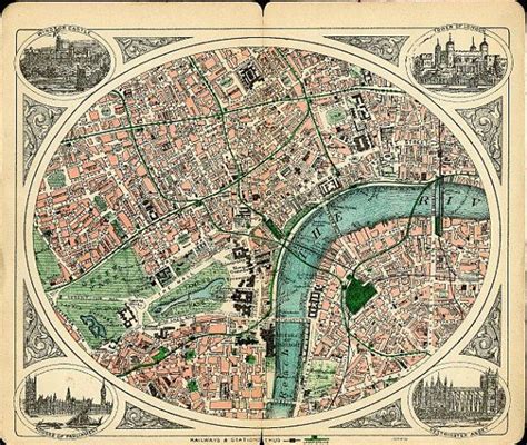 Antique London Map "Travel Victorian London" Antique British Vintage Reproduction Map Engraved ...