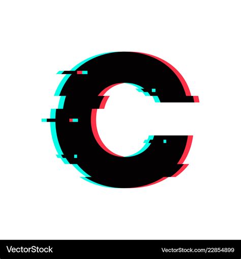 Logo letter c glitch distortion Royalty Free Vector Image