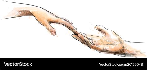 Colored sketch touching hands from a splash Vector Image