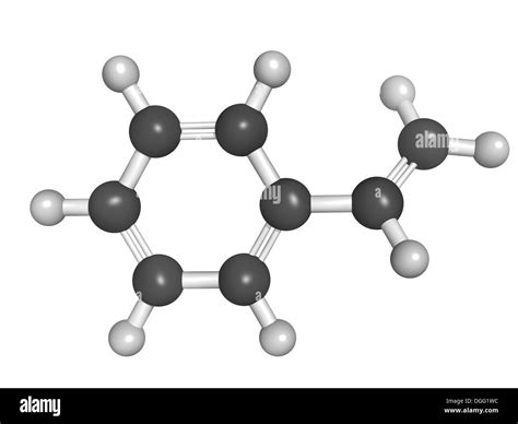 Chemical structure of styrene (vinyl benzene), polystyrene (PS) plastic building block Stock ...