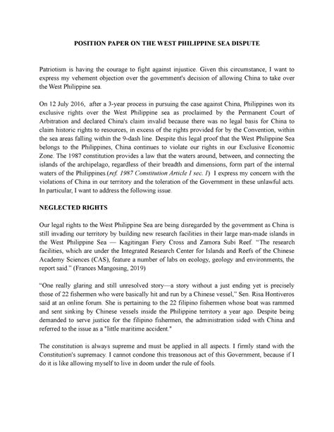 Position Paper ON THE WEST Philippine SEA Dispute - POSITION PAPER ON THE WEST PHILIPPINE SEA ...