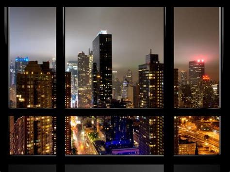 'Window View, Urban Landscape by Night, Misty Colors View, Times Square, Manhattan, New York ...