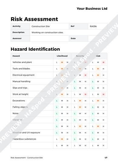 Construction Site Risk Assessment Template - HASpod