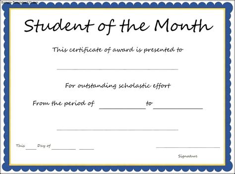 Student of the Month Certificate Template - Sample Templates - Sample ...