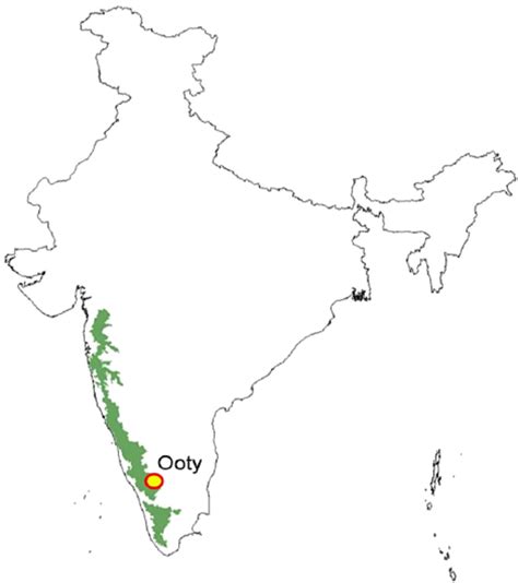 Geographical position of high-altitude location Ooty in Western Ghats ...