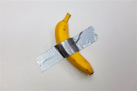 Banana Duct Taped To the White Wall. Contemporary Art Stock Photo ...