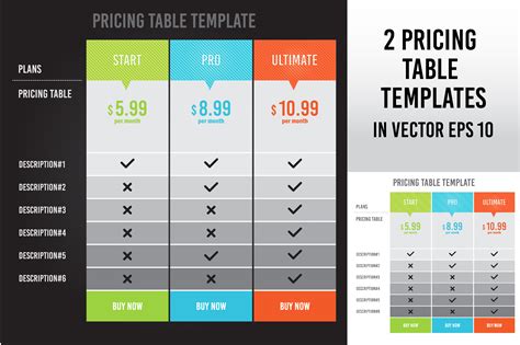 Pricing Table Template in vector ~ Web Elements on Creative Market