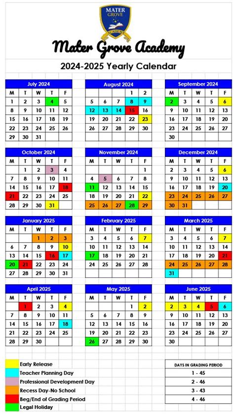 Yearly Calendar - Calendar - Mater Grove Academy