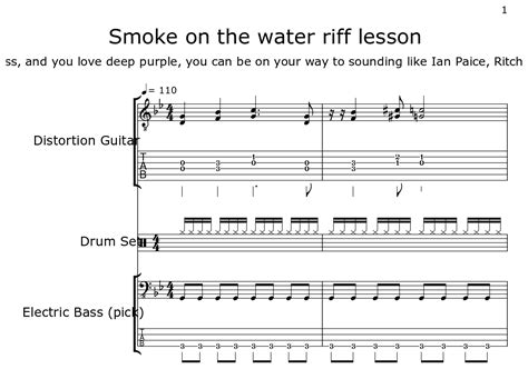 Smoke on the water riff lesson - Sheet music for Distortion Guitar, Drum Set, Electric Bass (pick)