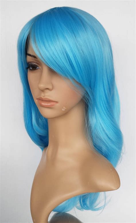 Light Blue Long Wavy Wig. Sky Blue Synthetic Hair. Party - Etsy