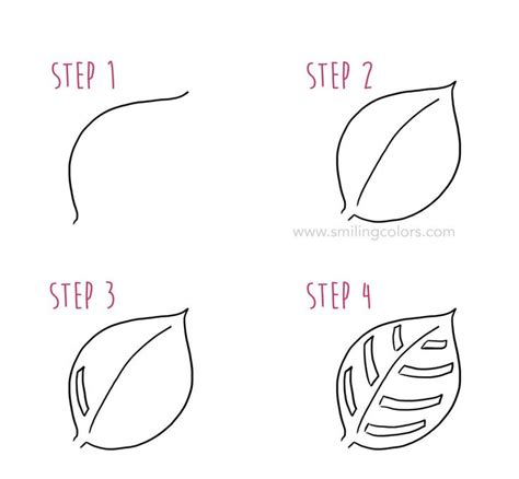 Leaf Drawing Step by Step 10 Simple Ways - Smiling Colors | Leaf ...