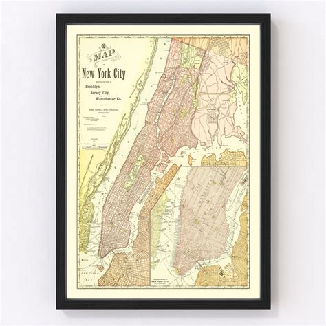 Brooklyn Map 1896 Old Map of Brooklyn New York Art Vintage Print Framed ...