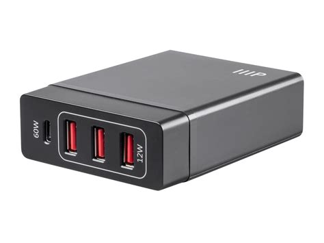 Monoprice 60-Watt 4-Port USB Smart Charger with USB-C and USB-A Ports/ USB-IF Certified ...