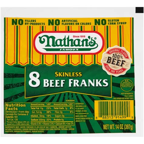 Nathan's Famous Skinless Beef Franks, 14 oz - Walmart.com - Walmart.com