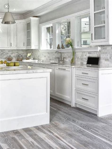 Grey floors, white cabinets #greyflooringbathroom | Grey kitchen walls, Kitchen remodel small ...