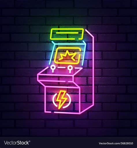 Retro arcade neon sign isolated bright signboard Vector Image