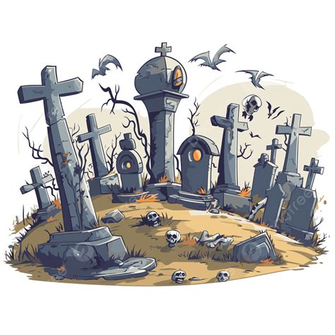 Spooky Graveyard Clipart Cartoon Halloween Graveyard With Tombstones ...