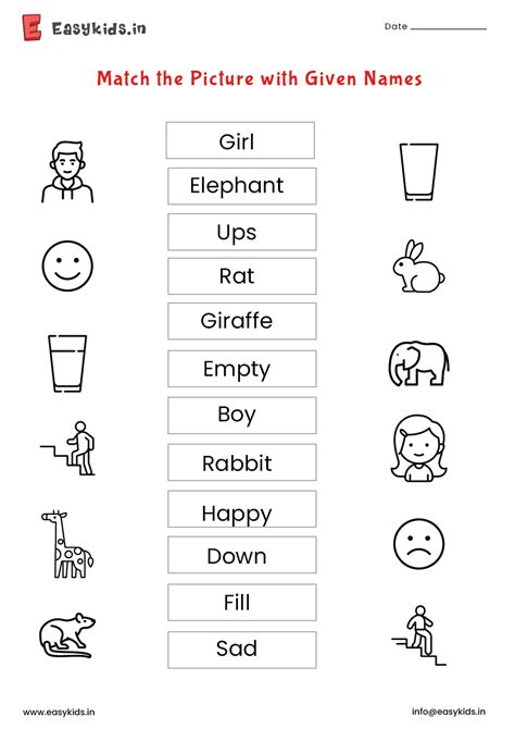 Match the Picture with Given Names - EasyKids.in