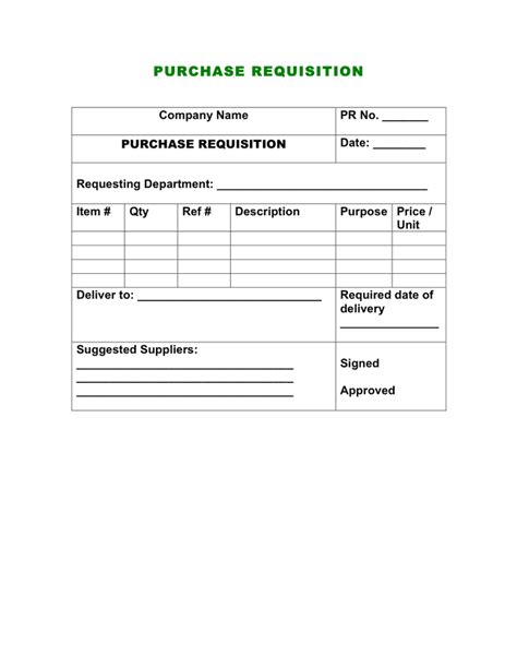 Purchase requisition template in Word and Pdf formats