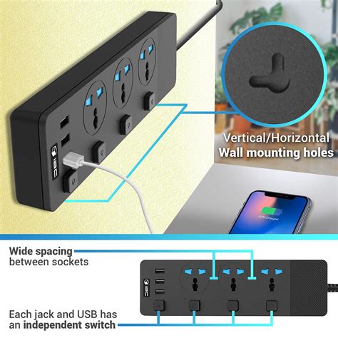 iBlockCube Extension Lead 2M with 3 Way Universal Outlets 3 USB Slots ...