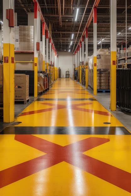 Premium AI Image | Warehouse floor marked with safety and directional ...