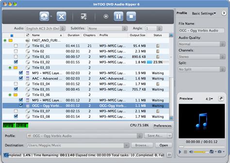 ImTOO DVD to Audio Converter for Mac Screenshot