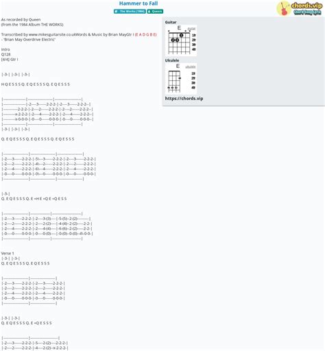 Chord: Hammer to Fall - tab, song lyric, sheet, guitar, ukulele ...