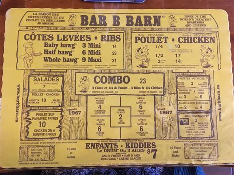 Bar-B-Barn menu in Montréal, Quebec, Canada