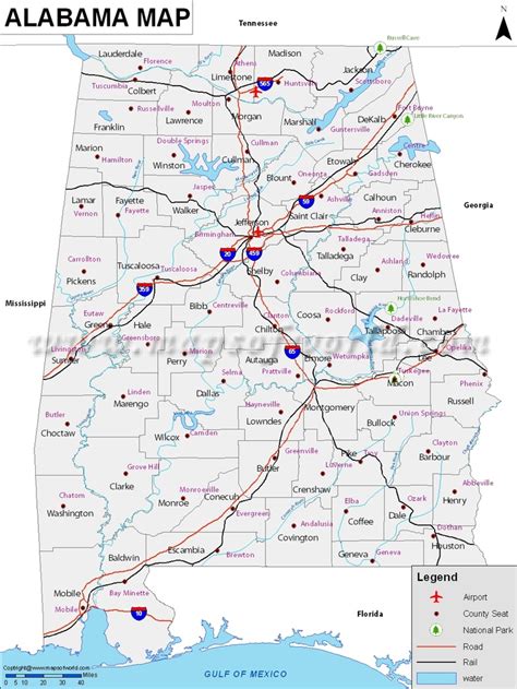 Alabama Map | Map of Alabama, USA