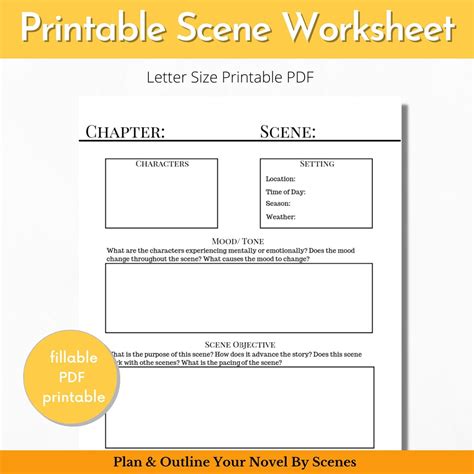 Chapter Scene Planning Worksheet Novel Writing Worksheet - Etsy