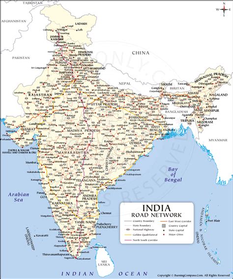 India Road Map, National Highways in India Map