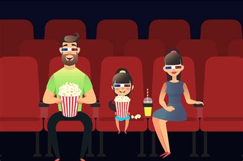 Familia feliz en el estreno de la sala de cine | Vector Premium