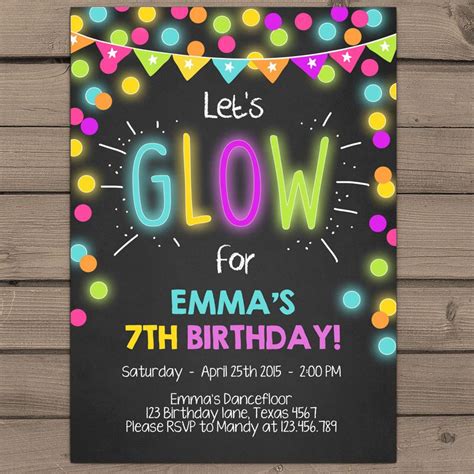 Neon Glow Party invitation Glow birthday invitation Glow in the dark invite Glow invitation neon ...