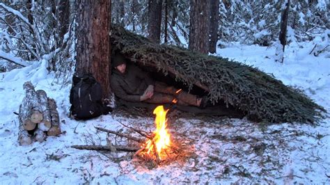 Winter Survival Shelter - Sleeping Outside in -25° Weather - YouTube