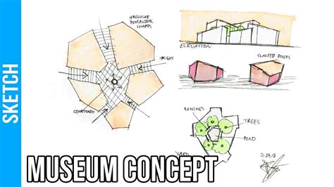 Architectural Sketch Drawing #5 - Museum Concept - YouTube | Art museum ...